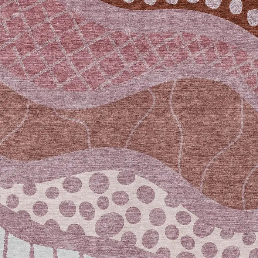 Blush And Brown Abstract Washable Indoor Outdoor Area Rug Photo 5