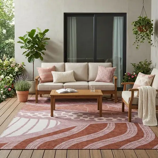 Blush And Brown Abstract Washable Indoor Outdoor Area Rug Photo 1