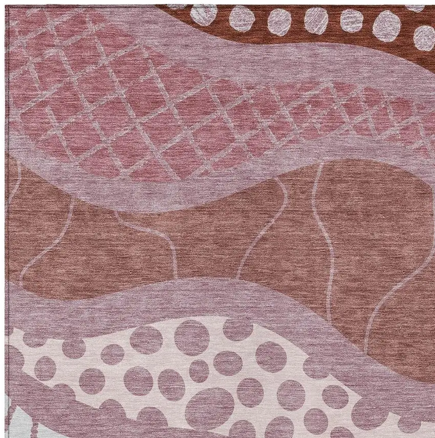 Blush And Brown Abstract Washable Indoor Outdoor Area Rug Photo 3