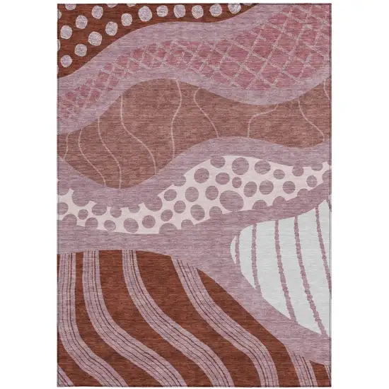 Blush And Brown Abstract Washable Indoor Outdoor Area Rug Photo 3