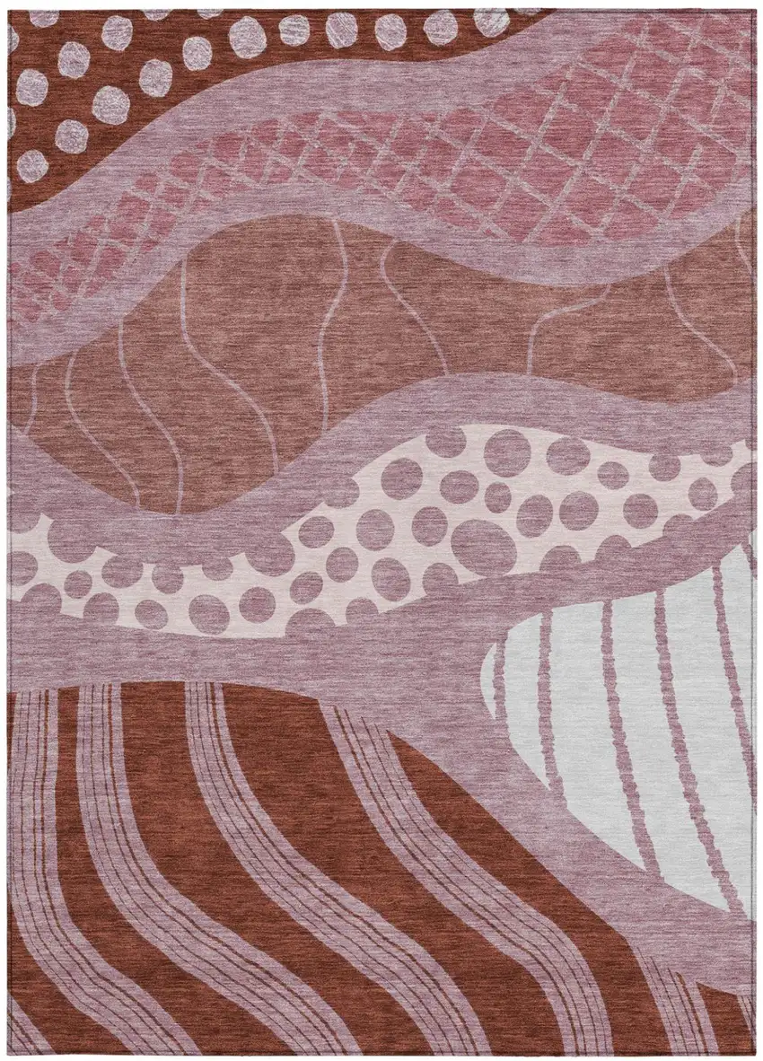 Blush And Brown Abstract Washable Indoor Outdoor Area Rug Photo 3