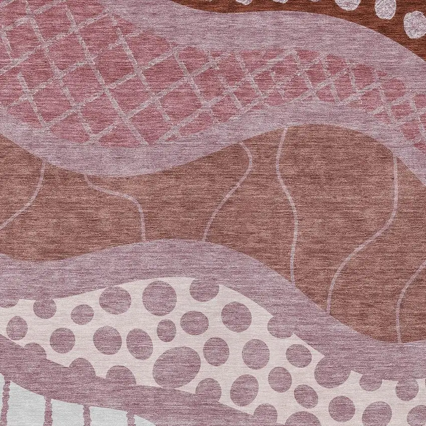 Blush And Brown Abstract Washable Indoor Outdoor Area Rug Photo 3