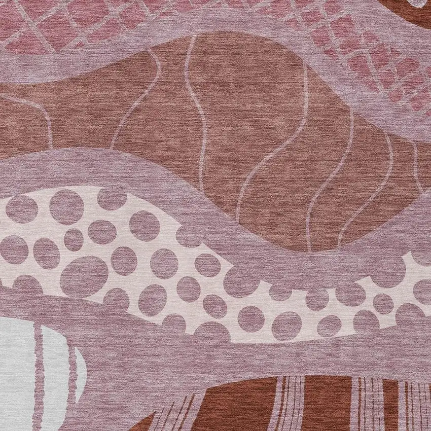 Blush And Brown Abstract Washable Indoor Outdoor Area Rug Photo 5