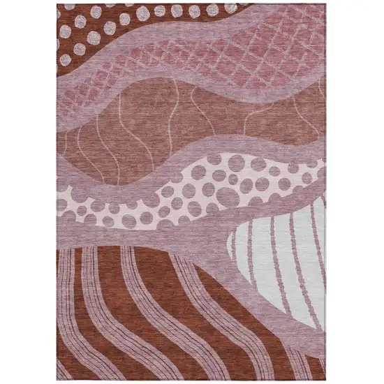 Blush And Brown Abstract Washable Indoor Outdoor Area Rug Photo 4