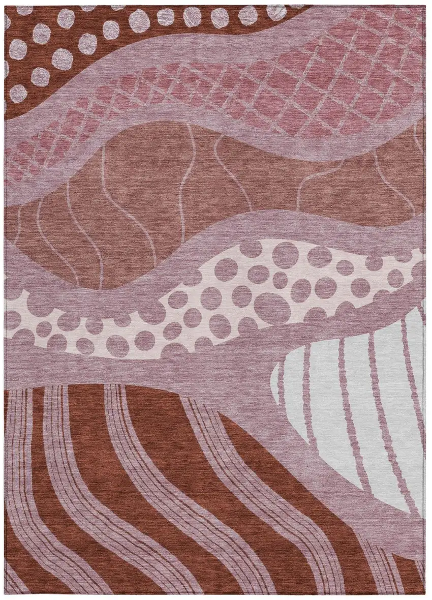Blush And Brown Abstract Washable Indoor Outdoor Area Rug Photo 4