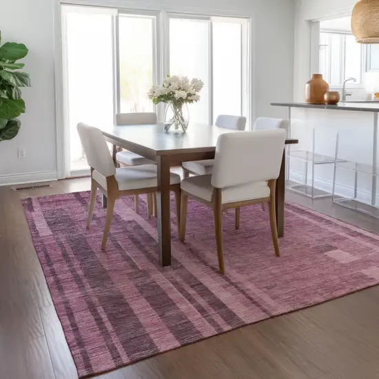 Blush And Brown Striped Washable Indoor Outdoor Area Rug Photo 8
