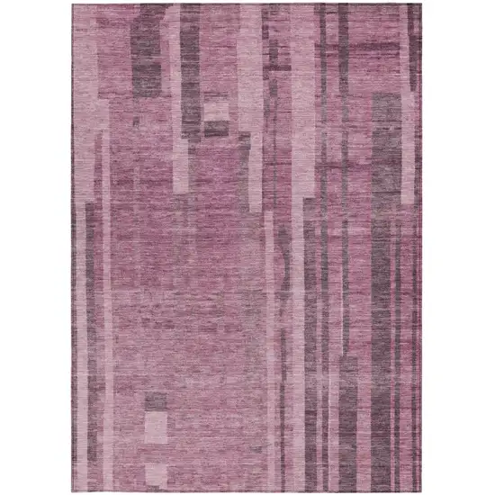 Blush And Brown Striped Washable Indoor Outdoor Area Rug Photo 5