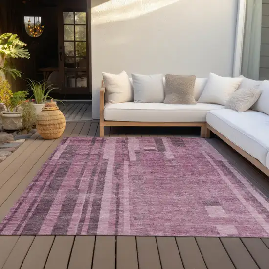 Blush And Brown Striped Washable Indoor Outdoor Area Rug Photo 9