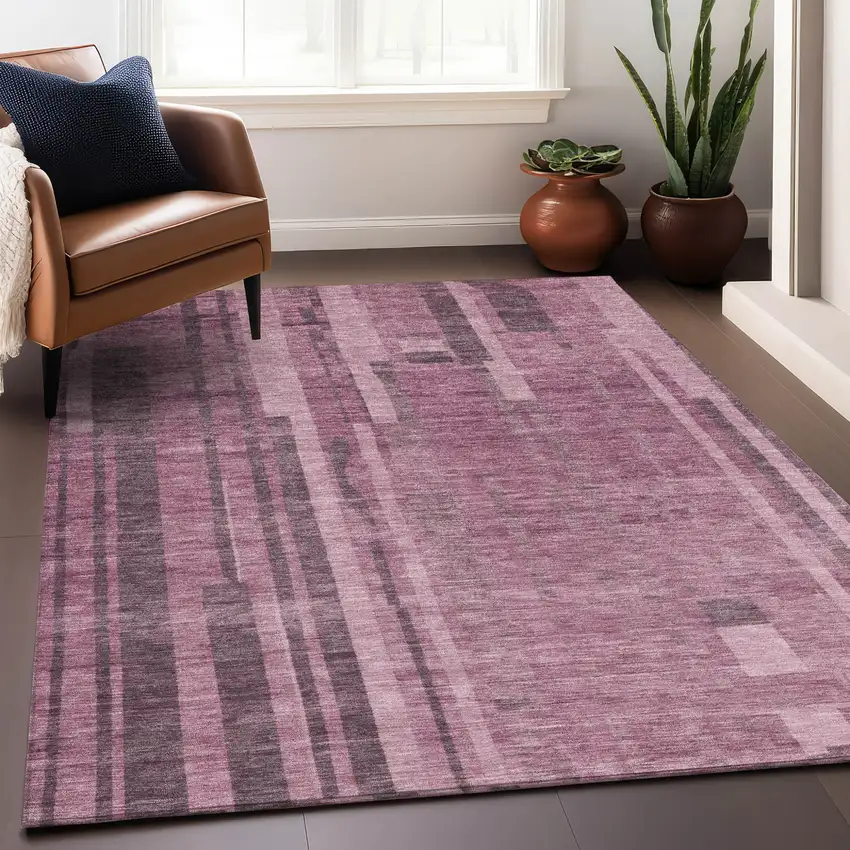 Blush And Brown Striped Washable Indoor Outdoor Area Rug Photo 7