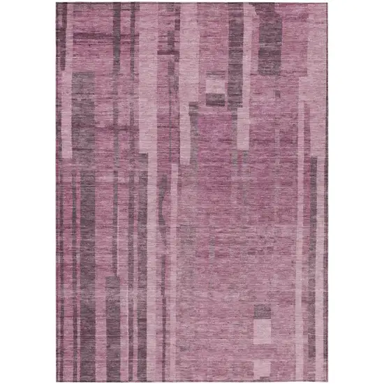 Blush And Brown Striped Washable Indoor Outdoor Area Rug Photo 2