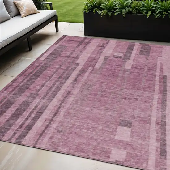 Blush And Brown Striped Washable Indoor Outdoor Area Rug Photo 1