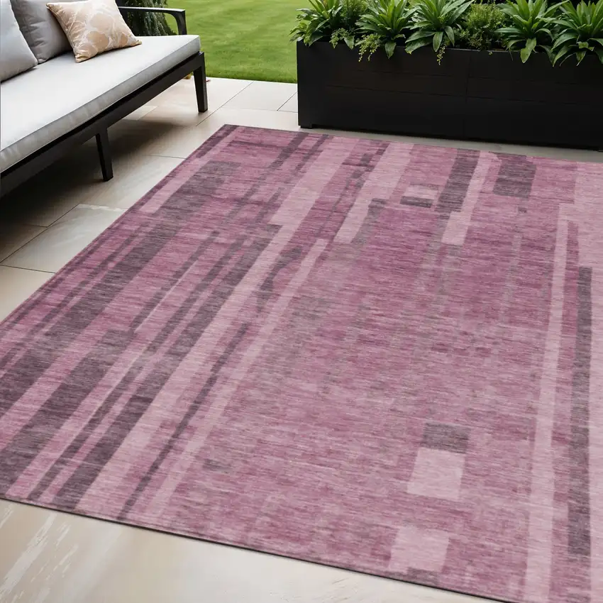 Blush And Brown Striped Washable Indoor Outdoor Area Rug Photo 1
