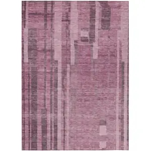 Photo of Blush And Brown Striped Washable Indoor Outdoor Area Rug