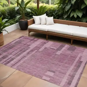 Photo of Blush And Brown Striped Washable Indoor Outdoor Area Rug