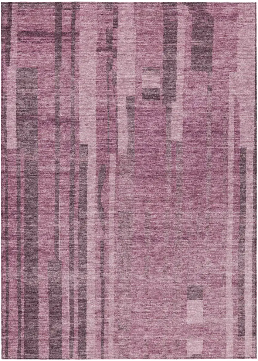 Blush And Brown Striped Washable Indoor Outdoor Area Rug Photo 2