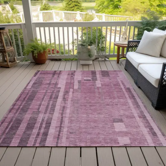 Blush And Brown Striped Washable Indoor Outdoor Area Rug Photo 7