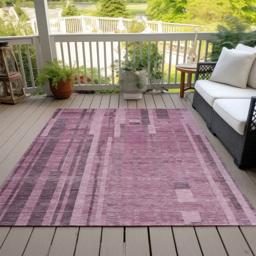 Blush And Brown Striped Washable Indoor Outdoor Area Rug Photo 7