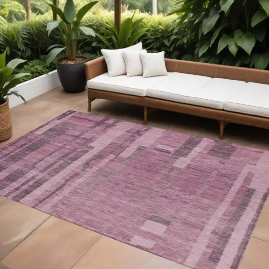 Blush And Brown Striped Washable Indoor Outdoor Area Rug Photo 1