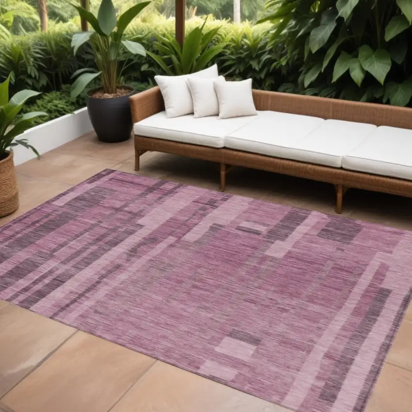 Blush And Brown Striped Washable Indoor Outdoor Area Rug Photo 1