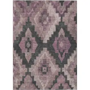 Photo of Blush And Charcoal Aztec Washable Indoor Outdoor Area Rug
