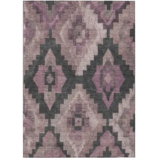 Blush And Charcoal Aztec Washable Indoor Outdoor Area Rug Photo 1