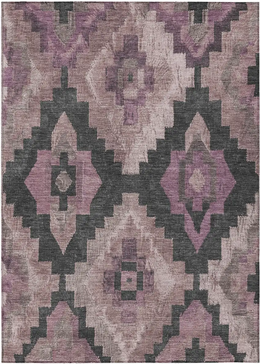 Blush And Charcoal Aztec Washable Indoor Outdoor Area Rug Photo 1