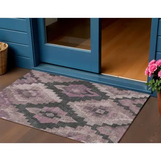 Blush And Charcoal Aztec Washable Indoor Outdoor Area Rug Photo 2