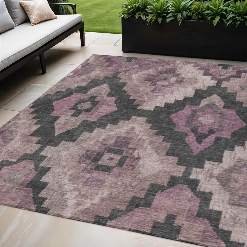 Blush And Charcoal Aztec Washable Indoor Outdoor Area Rug Photo 2
