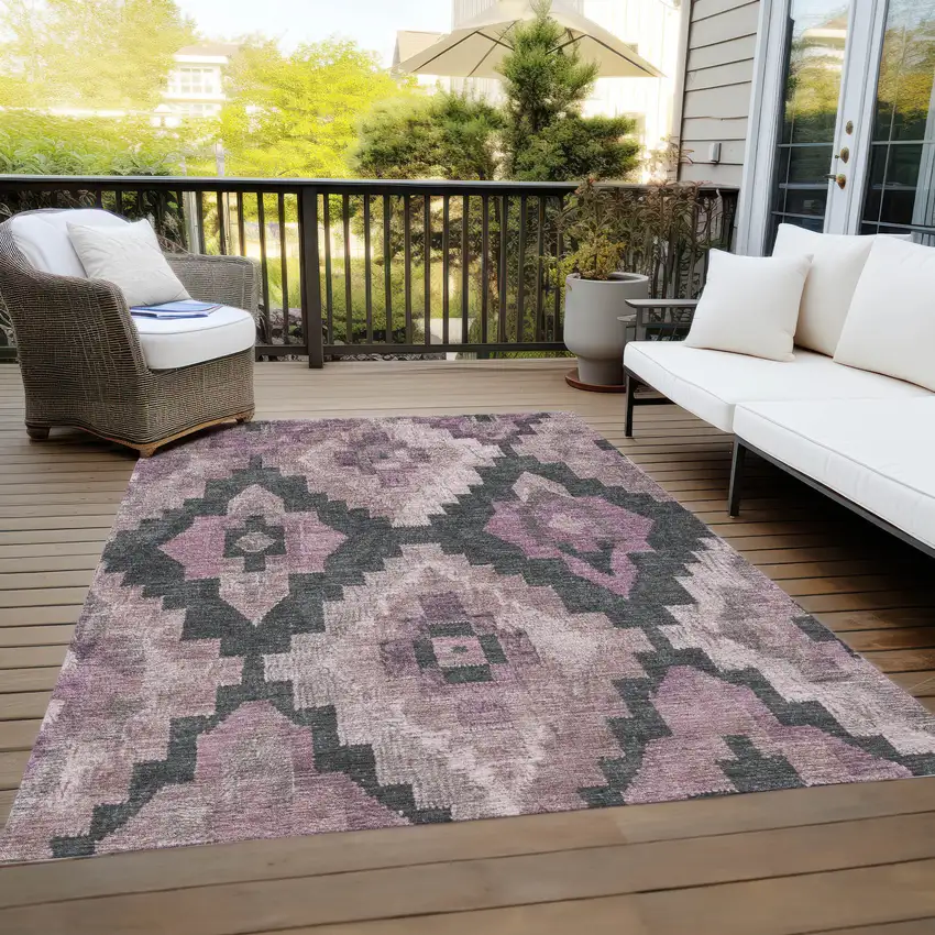 Blush And Charcoal Aztec Washable Indoor Outdoor Area Rug Photo 8