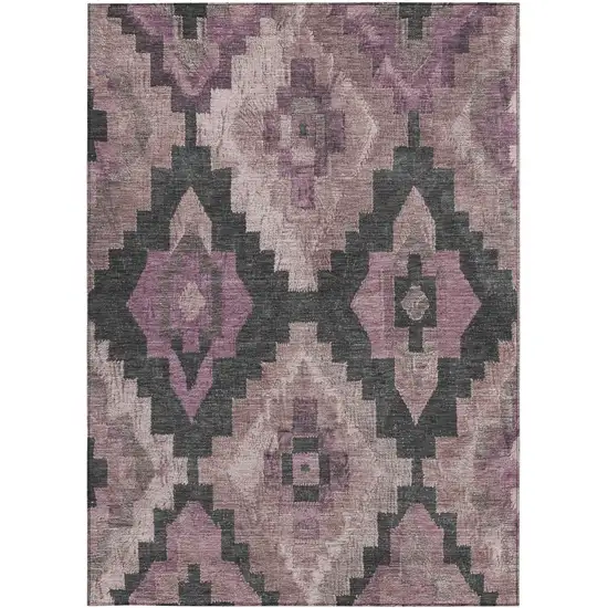 Blush And Charcoal Aztec Washable Indoor Outdoor Area Rug Photo 4