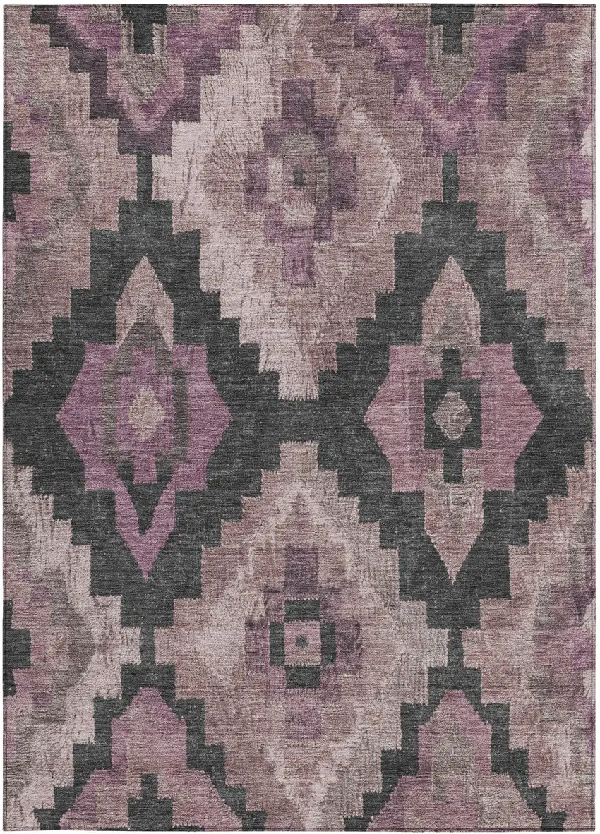 Blush And Charcoal Aztec Washable Indoor Outdoor Area Rug Photo 4