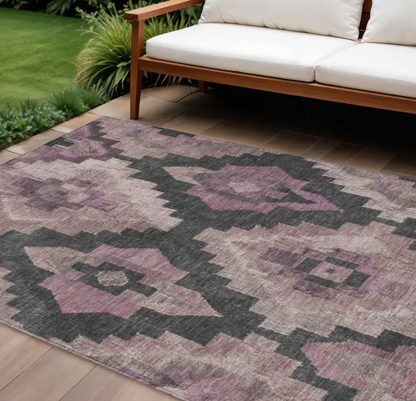 Blush And Charcoal Aztec Washable Indoor Outdoor Area Rug Photo 2