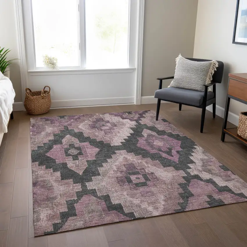 Blush And Charcoal Aztec Washable Indoor Outdoor Area Rug Photo 7