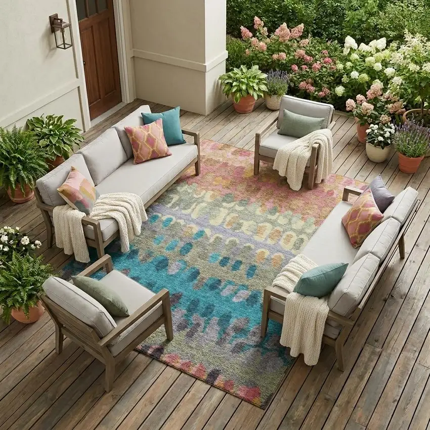 Blush And Copper Geometric Washable Indoor Outdoor Area Rug Photo 1