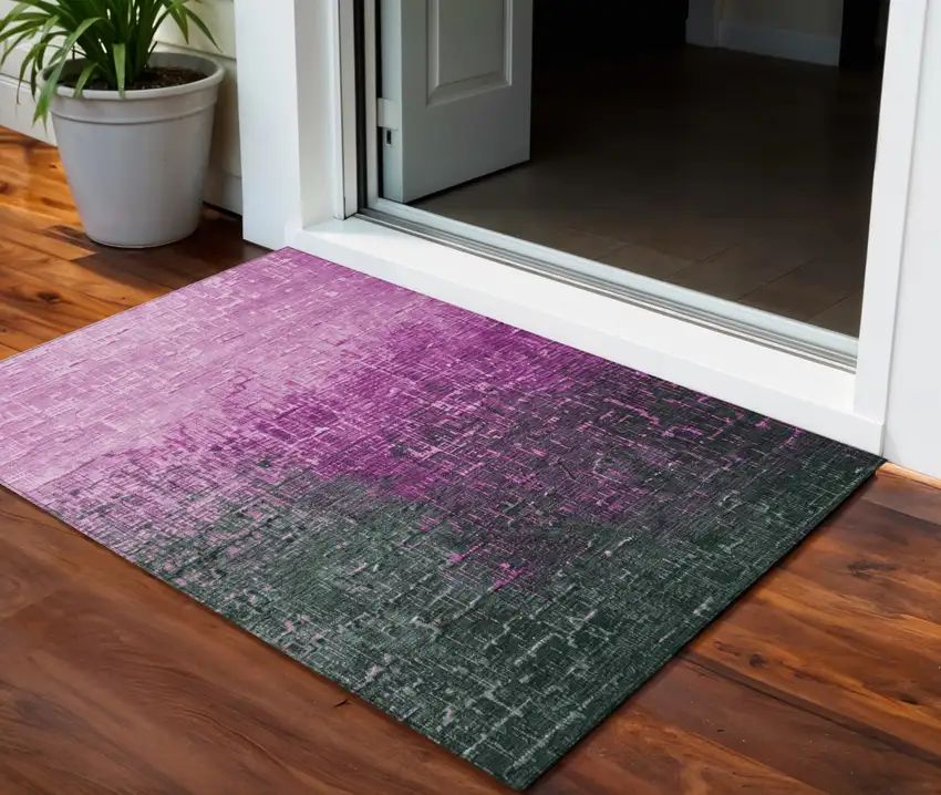 Blush And Dark Gray Ombre Washable Indoor Outdoor Area Rug Photo 1
