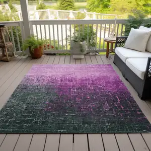 Photo of Blush And Dark Gray Ombre Washable Indoor Outdoor Area Rug