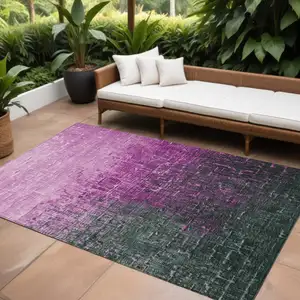Photo of Blush And Dark Gray Ombre Washable Indoor Outdoor Area Rug