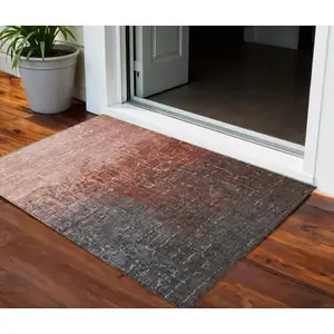 Photo of Blush And Dark Gray Ombre Washable Indoor Outdoor Area Rug
