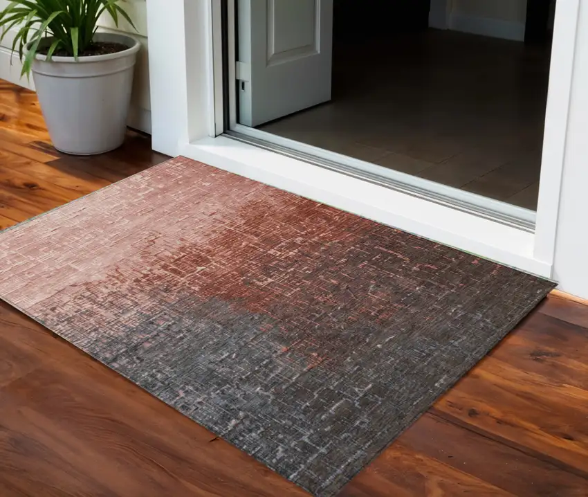 Blush And Dark Gray Ombre Washable Indoor Outdoor Area Rug Photo 1