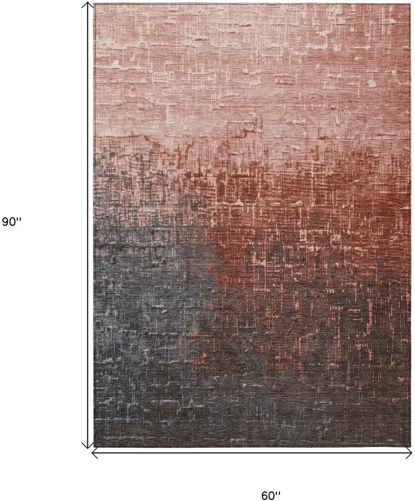 Blush And Dark Gray Ombre Washable Indoor Outdoor Area Rug Photo 7