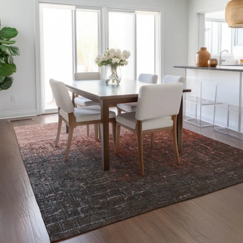 Blush And Dark Gray Ombre Washable Indoor Outdoor Area Rug Photo 7