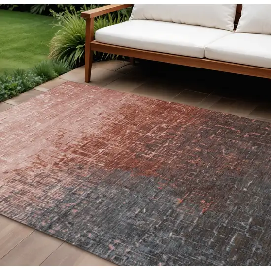 Blush And Dark Gray Ombre Washable Indoor Outdoor Area Rug Photo 1