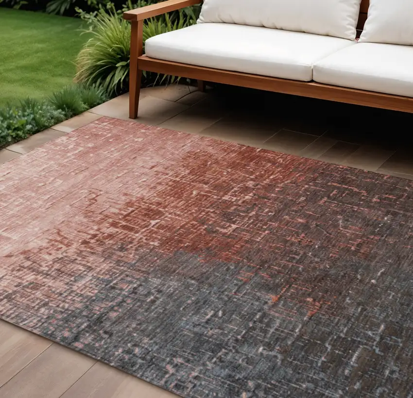 Blush And Dark Gray Ombre Washable Indoor Outdoor Area Rug Photo 1