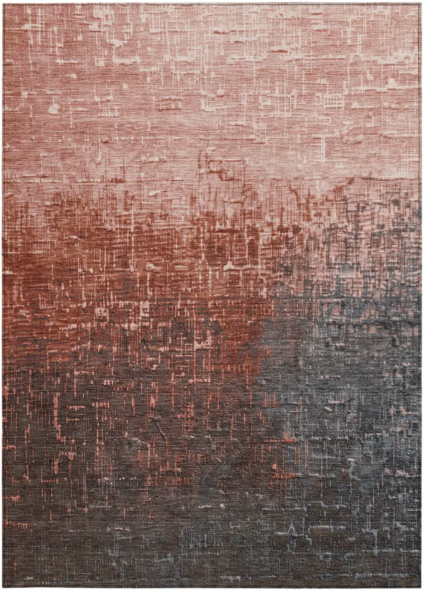 Blush And Dark Gray Ombre Washable Indoor Outdoor Area Rug Photo 3