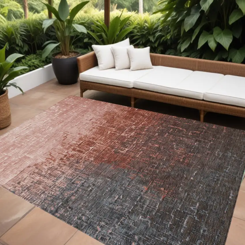 Blush And Dark Gray Ombre Washable Indoor Outdoor Area Rug Photo 1