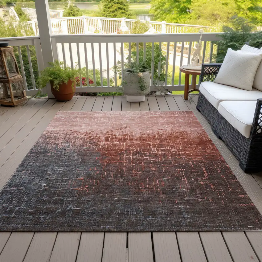 Blush And Dark Gray Ombre Washable Indoor Outdoor Area Rug Photo 7
