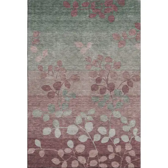 Blush And Emerald Floral Washable Area Rug With UV Protection Photo 1