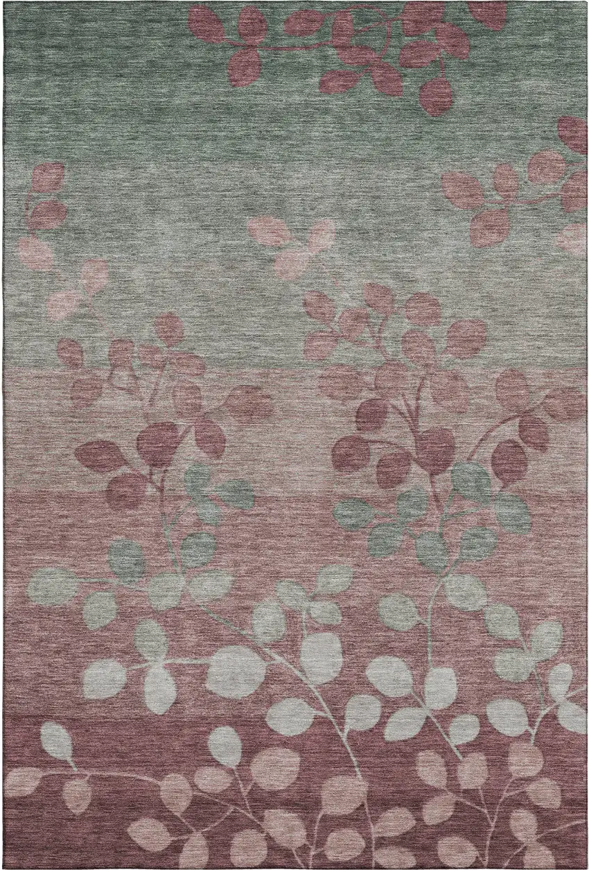 Blush And Emerald Floral Washable Area Rug With UV Protection Photo 1