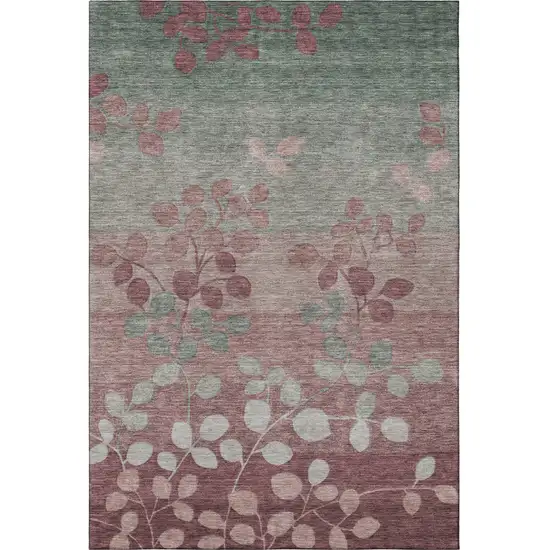 Blush And Emerald Floral Washable Area Rug With UV Protection Photo 3