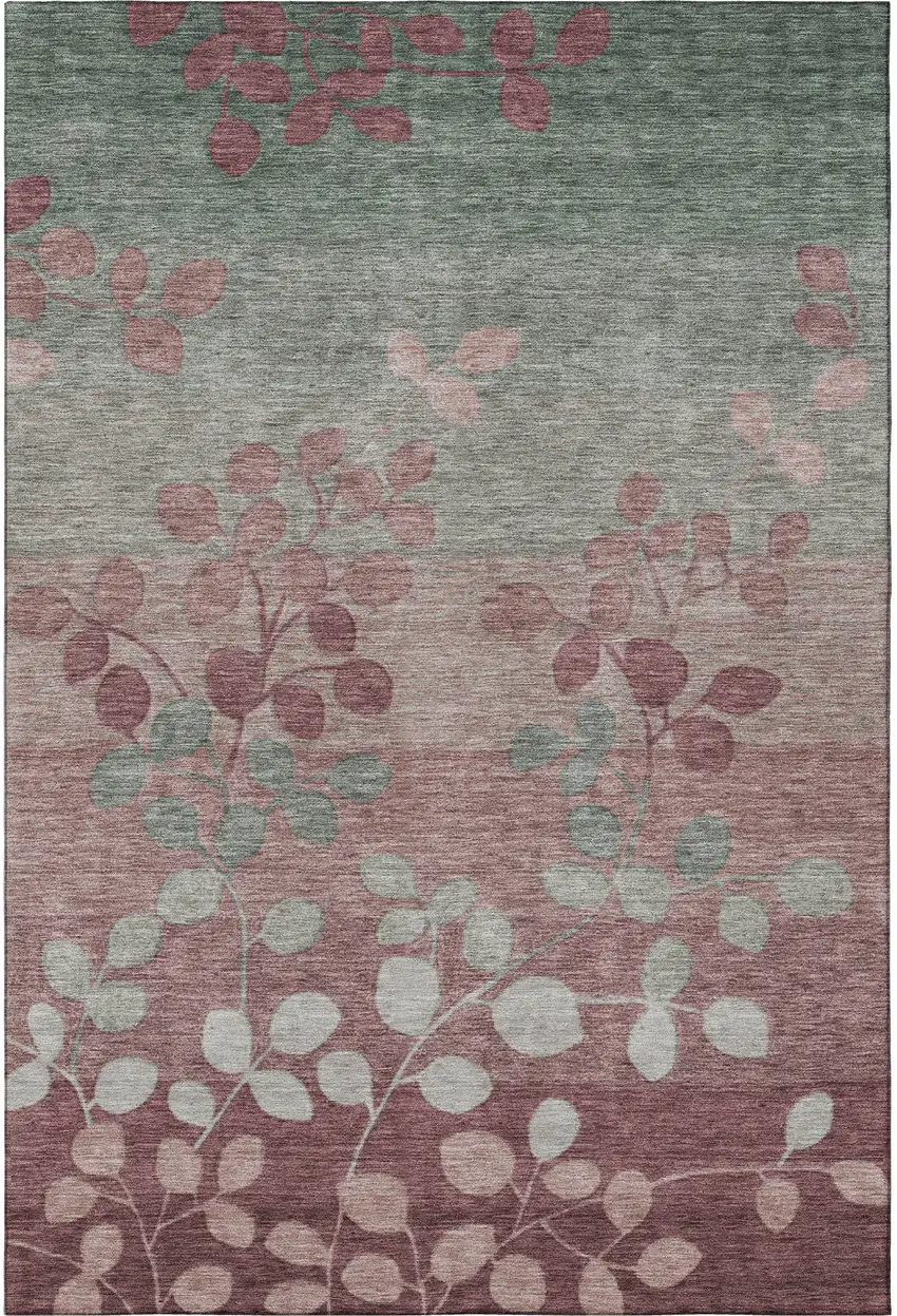 Blush And Emerald Floral Washable Area Rug With UV Protection Photo 3